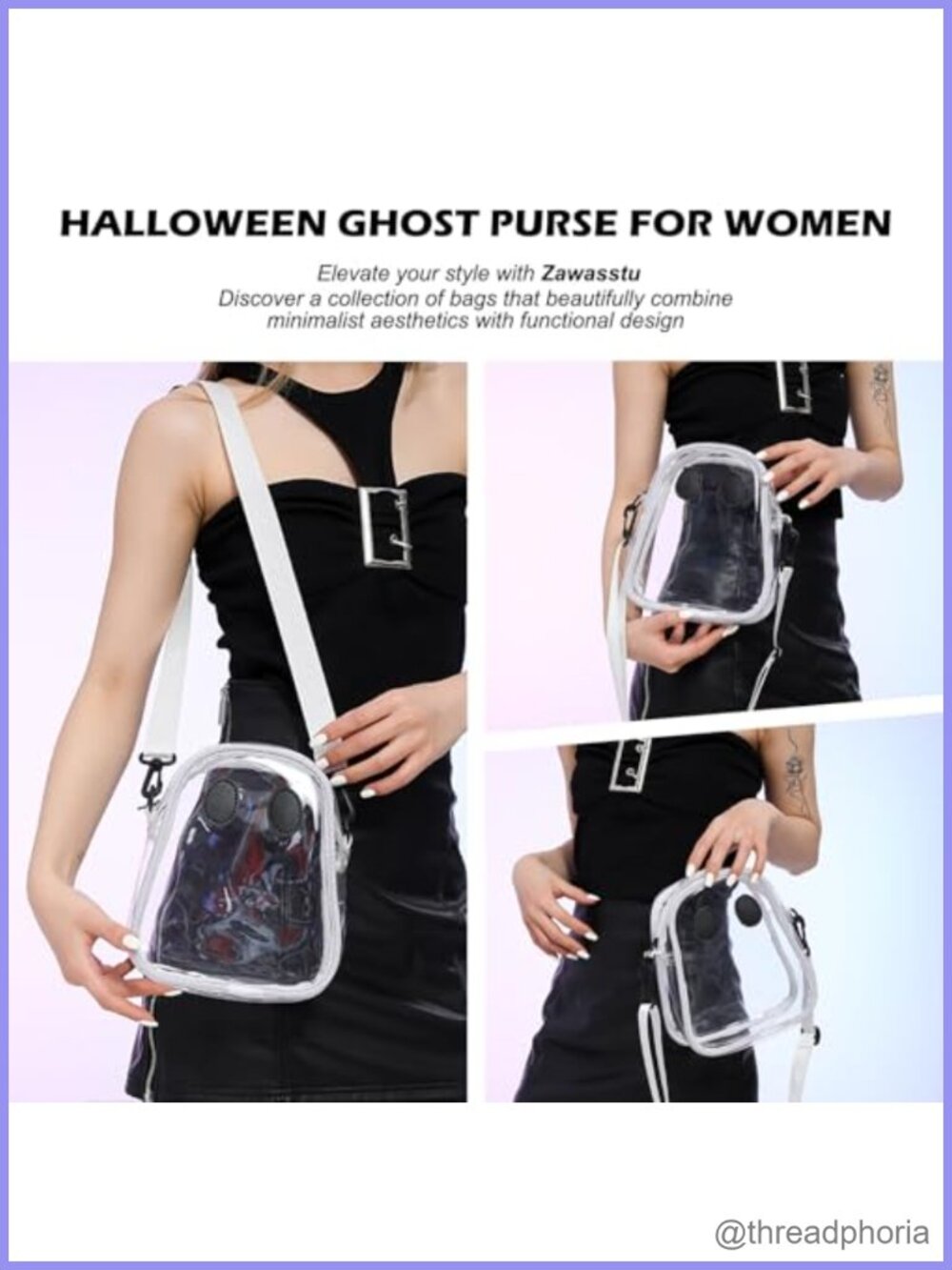 Clear PVC Crossbody Purse Halloween Ghost Novelty Transparent Shoulder Bag - Picture 2 of 6